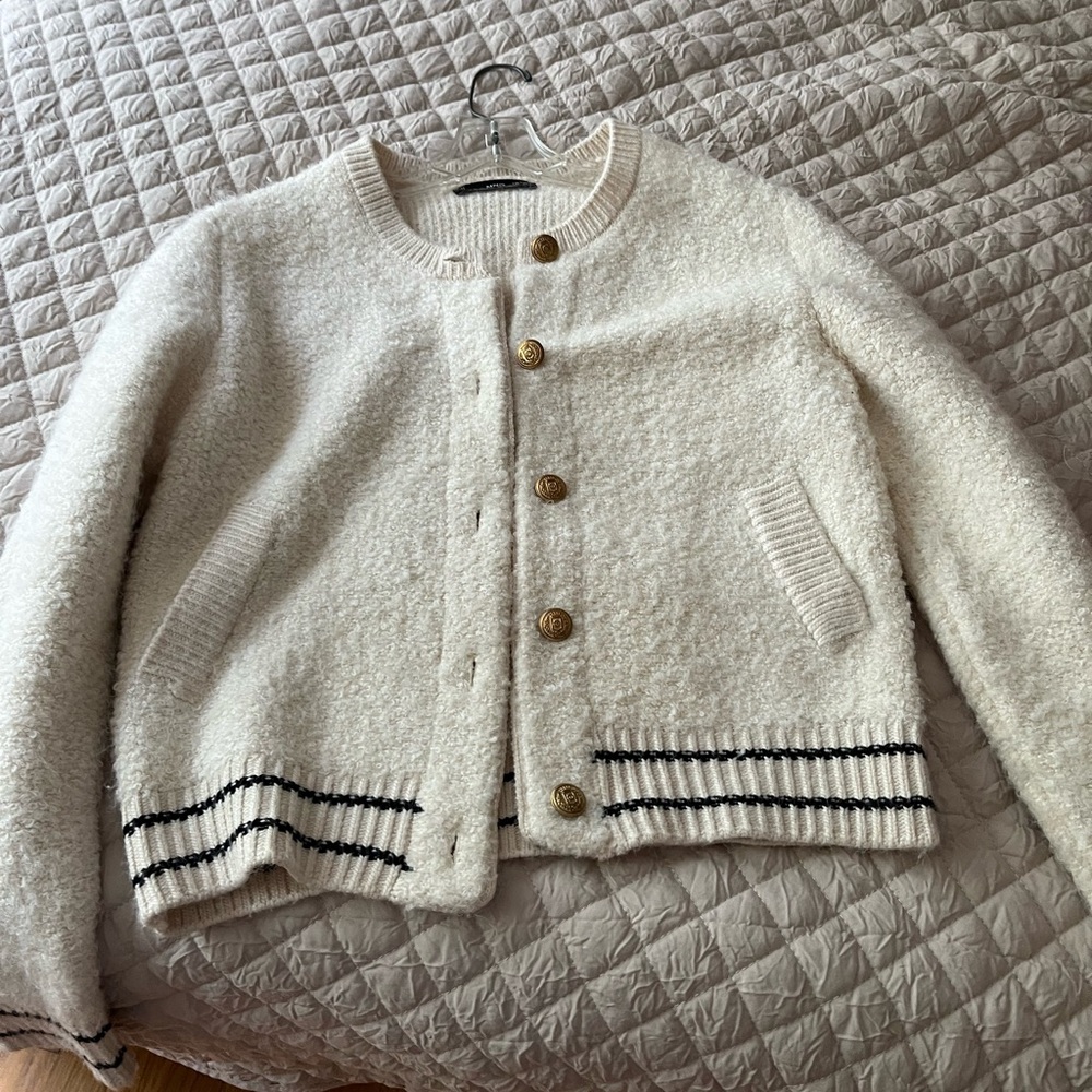 Mango Cream Textured Cardigan with Gold Buttons